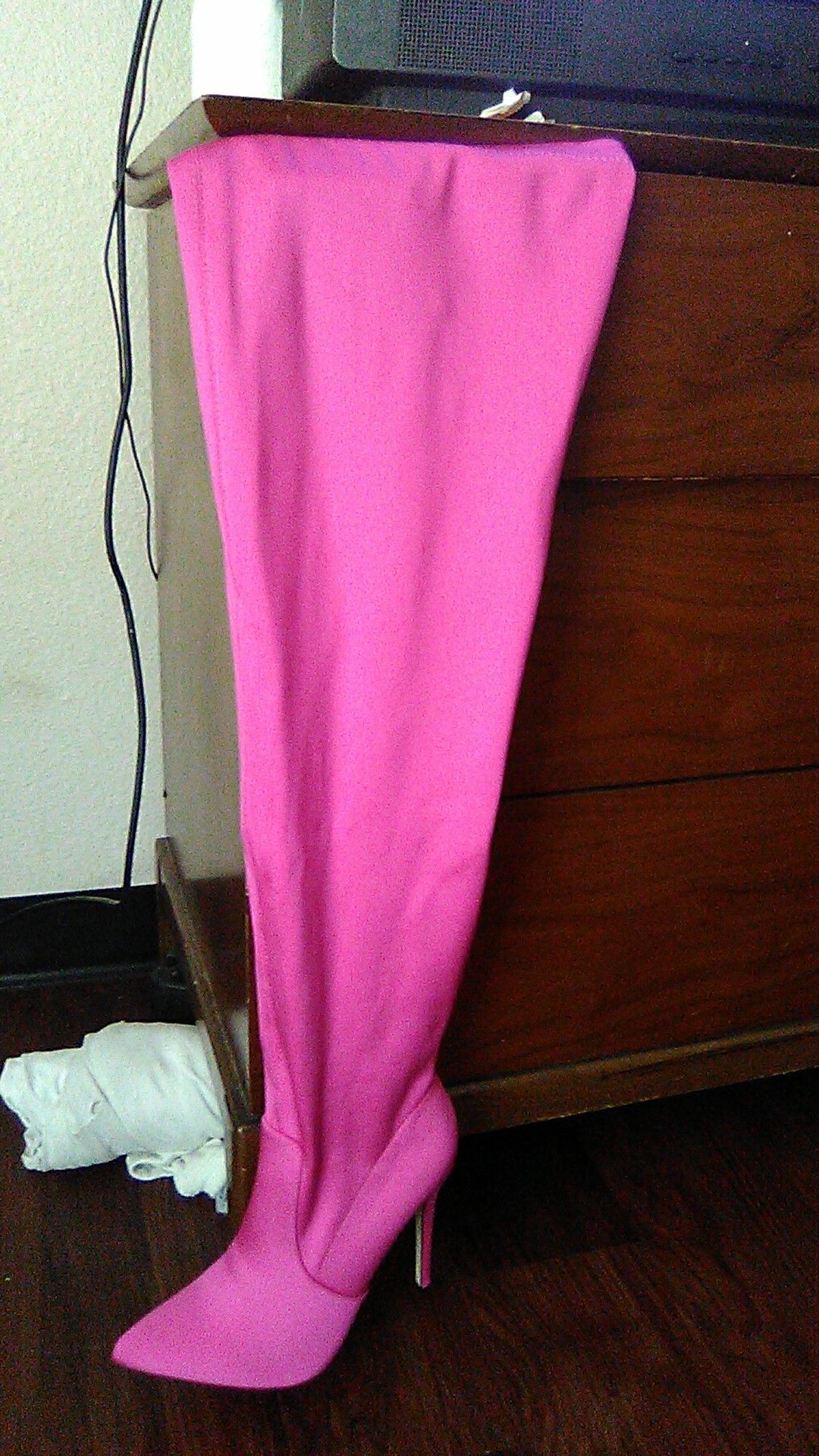 Long thigh high hot pink boot