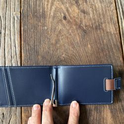 Serman Brands RFID blocking slim bifold leather wallet Navy Blue