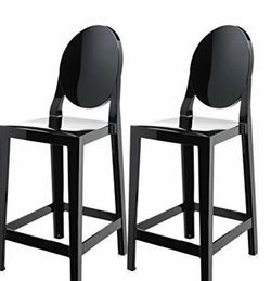 Black plastic barstool chairs