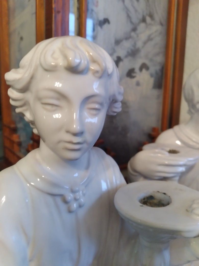 1950's Zaccagnini Italian Pottery Roman Greek Figural Candle Holder Pair