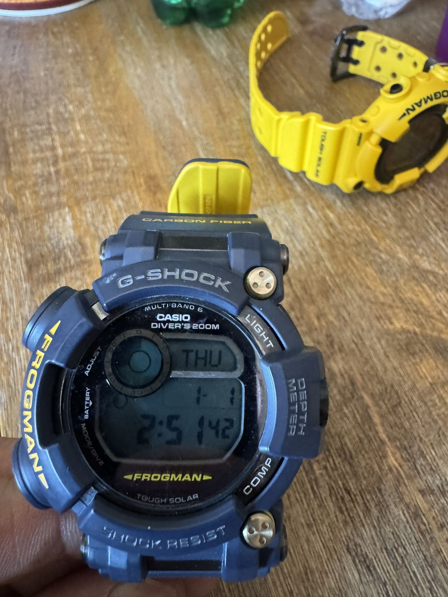 G-SHOCK GWF-D1000NV FROGMAN Cash Only Navy Blue Yellow Triple Sensor Solar Great Condition Watch Only No Box, BTC Accepted 