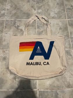 Aviator Nation Malibu CA Tote Bag Beige Multicolor Canvas 20” X 16”