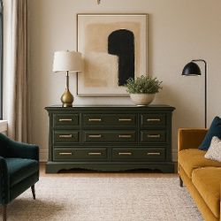 Dark Olive Triple Dresser - Brass Elegance
