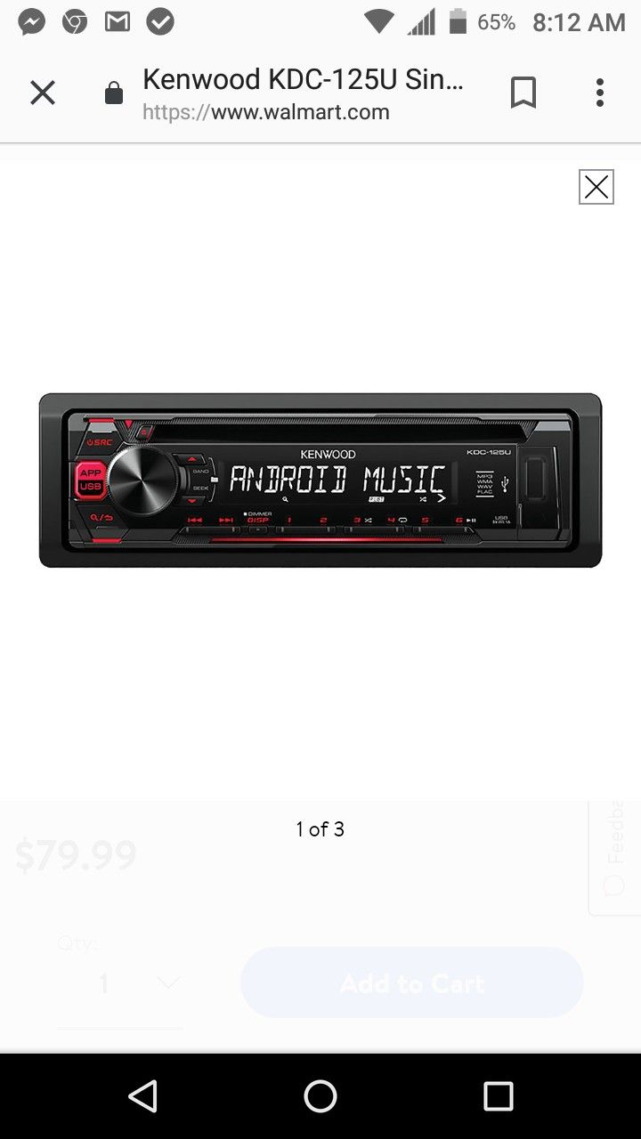 Kenwood KDC-125U Single-DIN In-Dash CD Receiver with Front USB and Auxiliary Inputs