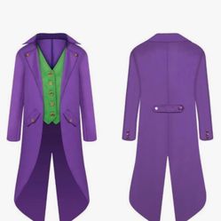 FRMUIC Mens Medieval Steampunk Tailcoat Halloween Joker Costumes, Renaissance Pirate Vampire Gothic Jackets Frock Coat Adults XS - age between 10-12 y