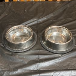 2 Single Stainless Steel Dog Bowls
