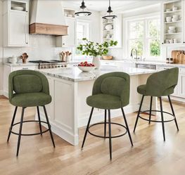 Set of 3 Green Swivel Bar Stools