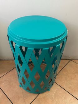 Teal Metal Lattice Garden Stool Side Table
