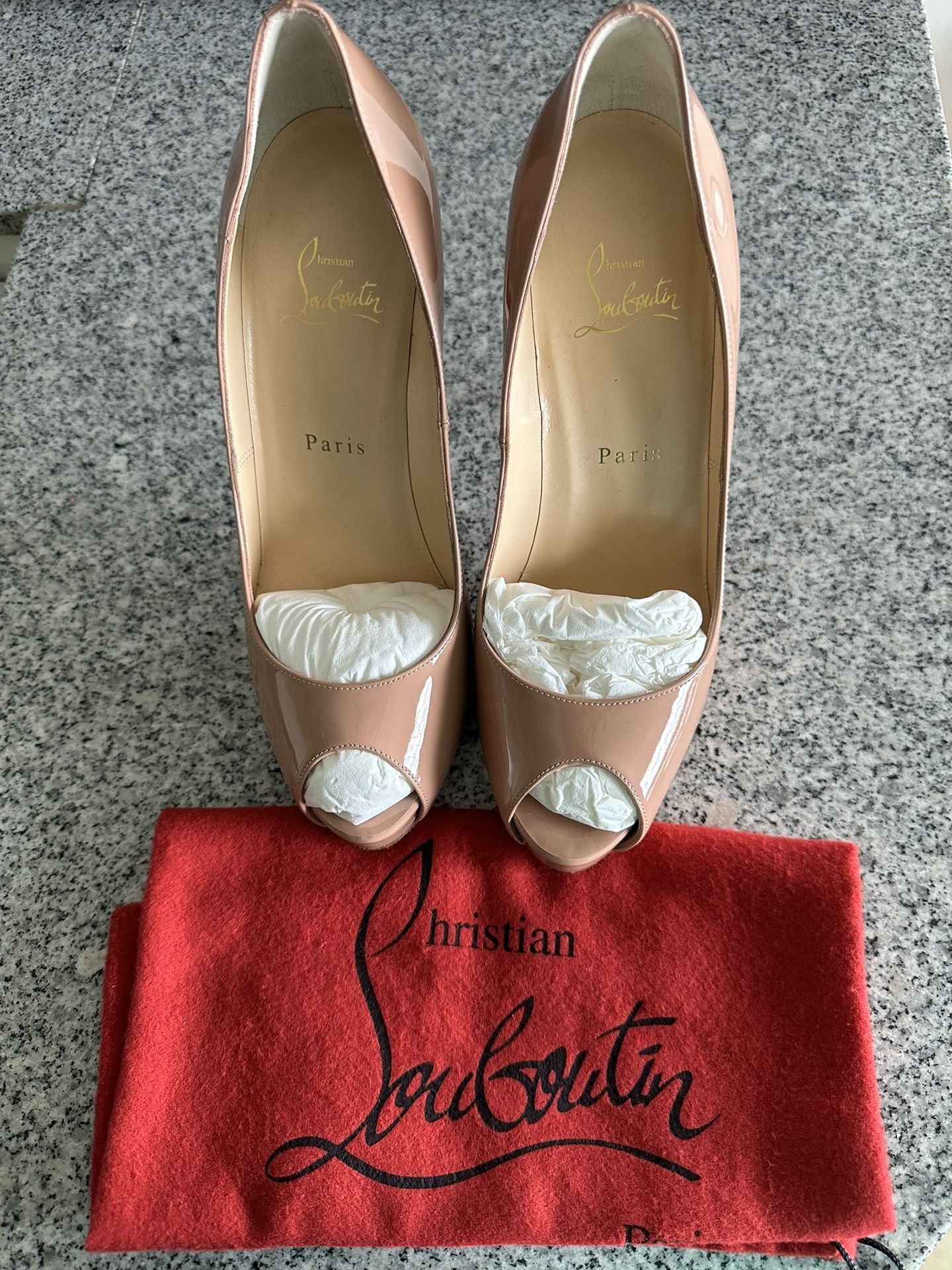 Christian Louboutin, Nude Peep Toe, Size 8.5 