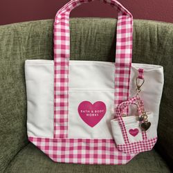 Bath & Body Works Pink Gingham Canvas Tote Bag