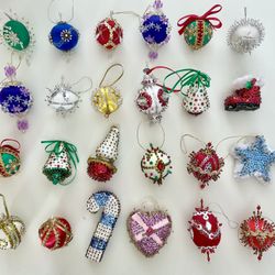 Lot of 24 Vintage Beaded Satin Sequin Handmade Ornaments