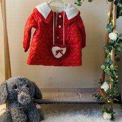 Toddler Baby Girls Fleece Warm Puffer Coat Heart Print Button Lapel Jacket