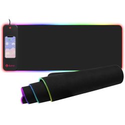 RGB Gaming Mouse Pad with 15W Fast Wireless Charging, AURTEC Extra Large Waterproof and Non-Slip Rubber Base Mouse and Keyboard Mat with 10 Lighting M