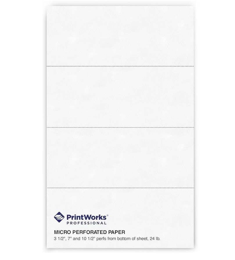 PrintWorks Professional 4 Part Legal Perforated Paper 8.5” x 14” - Perfect For Statement Use - Made