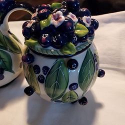 Vtg J. Mc Call Blue Sky Blueberry Sugar Bowl and Creamer Set