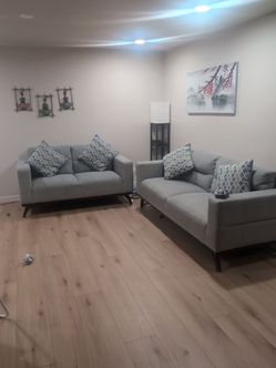 Modern Gray/Beige Sofa set - Couch and Loveseat  - Clean & Stylish