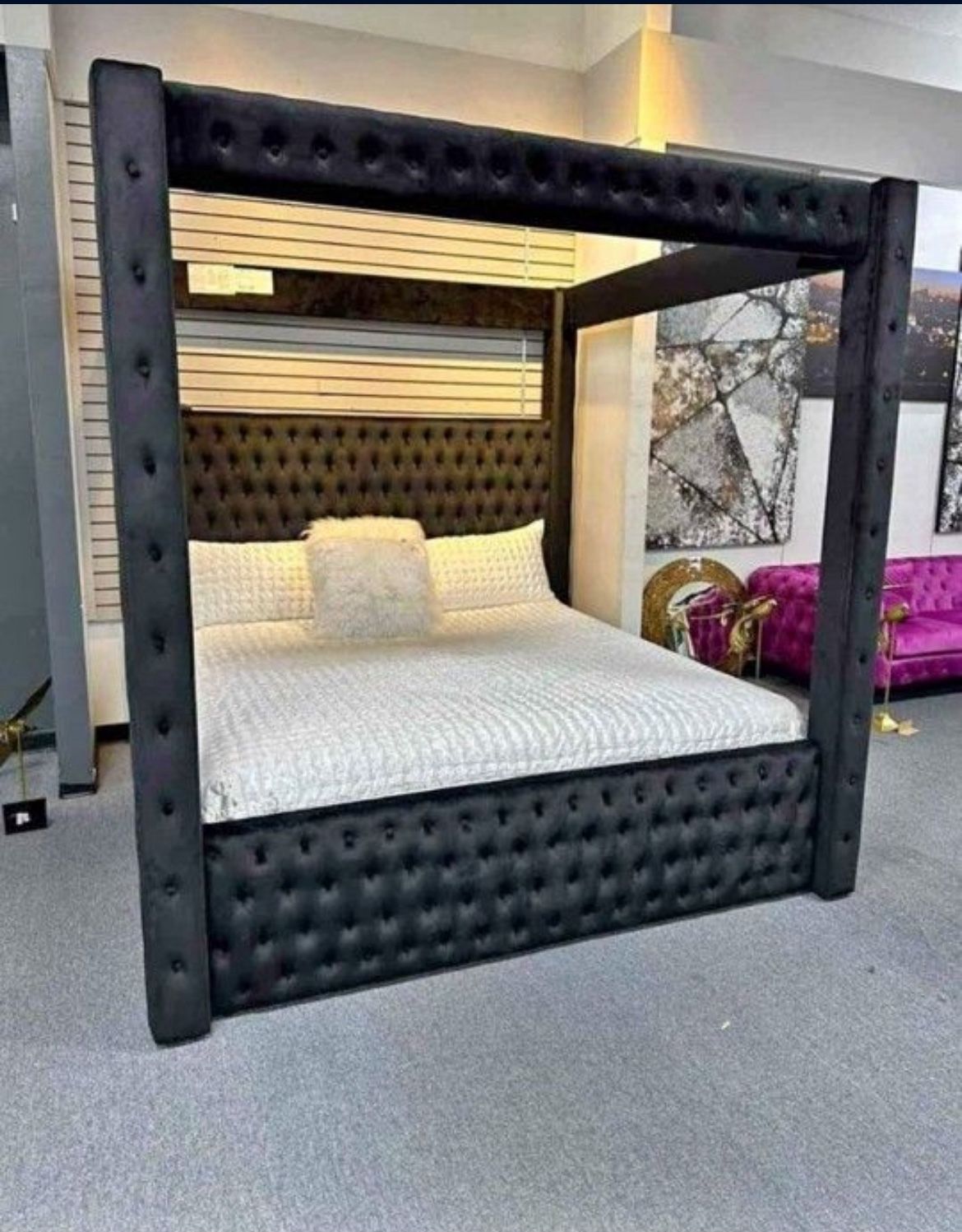 King Bed Frame In Black Velvet