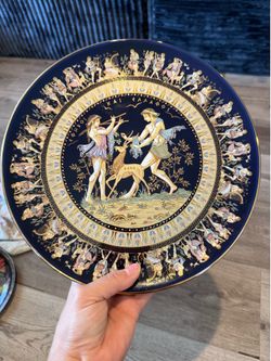 Vintage Greek Plate, 24K Gold Trim, Collectible