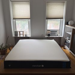 Platform King Bed + Mattress (Like new, can be sold separately)