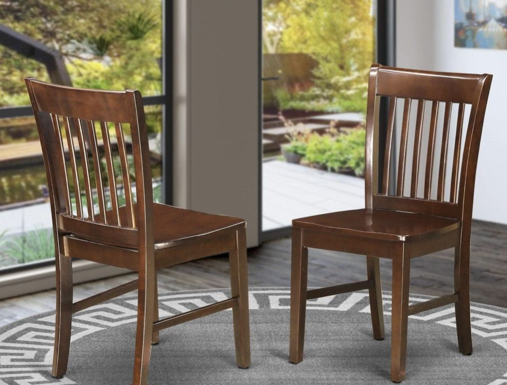 East West Furniture Norfolk Modern Dining Chairs - Wooden Seat and Mahogany Hardwood Frame Dining Room Chair set of 2