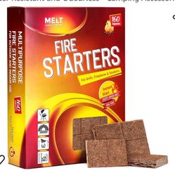
Fire Starter Squares 160 - Fire Starter Pack for Chimney, Grill Pit, Fireplace, Campfire, BBQ & Smoker - Water Resistant and Odourless - Camping Acce