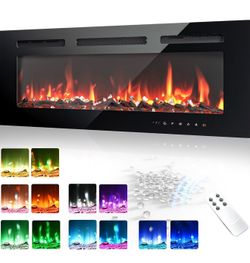 36 Inch Electric Fireplace Wall Recessed and Wall Mounted with Adjustable Flame Color, Fireplace Heater with Remote Control, Linear Fireplace with Tim