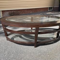 Oval Coffee Table - Espresso Wood & Glass