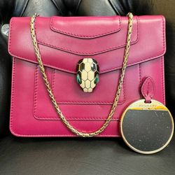 Bvlgari Serpenti Forever Square Crossbody Purple Shoulder Bag calf Leather Beet Amethyst Receipt & Mirror