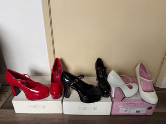 Funtasma Costume Mary Jane Platform Shoes Heels Red Black, Leg Avenue White, 8
