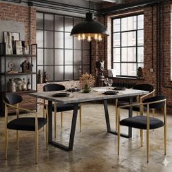 Modern Dining Table And 4 Gold Black Chairs 