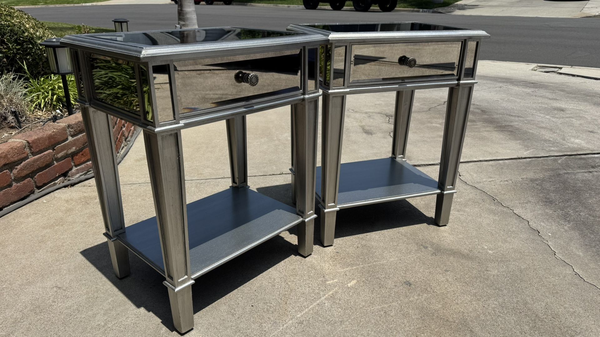 Pier 1 Imports Silver + Mercury mirror Nightstands *Excellent condition*