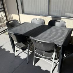 Outdoor Black Plastic Wood Table & Plastic Chairs