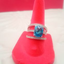 Blue Topaz And 925 Triple Band Ring
