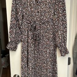 Floral Print Long Sleeve Maxi Dress with Tie Waist 