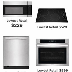 NEW Frigidaire Stainless Appliance Set – Never Used – Wall Oven Cooktop Dishwasher Microwave