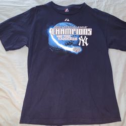 New York Yankees 2009 AL Champions Majestic Navy Blue Shirt; Men’s Large