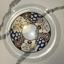 Vintage Culver Large Glass Tray with Red, Blue and Gold Imari Motif