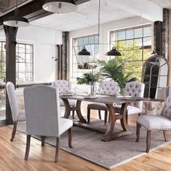 Brand New Rustic Oak, Brown 7pc Dining Table Set 