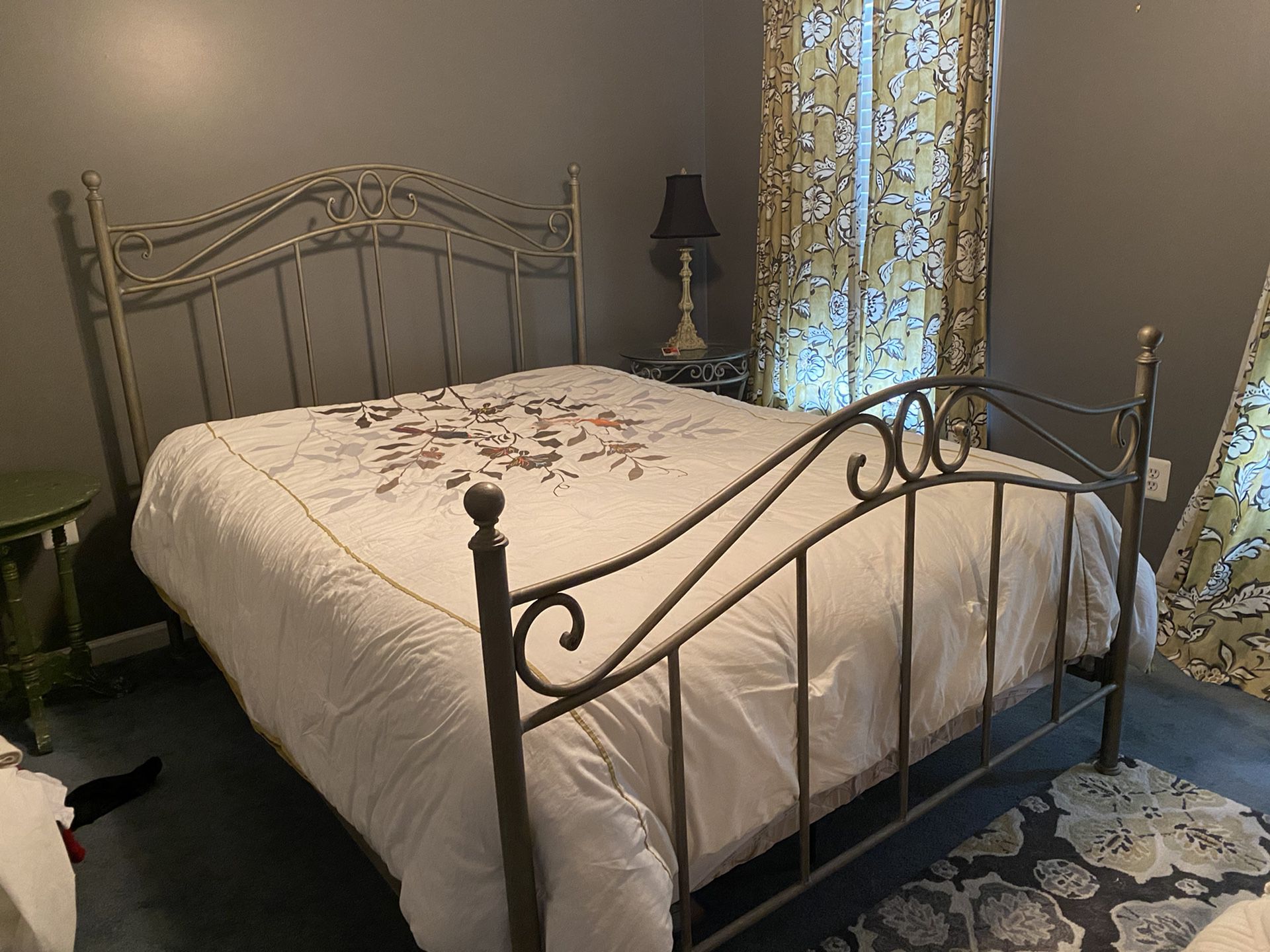 Metal Full Size Headboard and Footboard With Side Table  