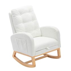 Accent Rocking Chair with Footrest High Back Rubber Wood Rocking Legs Bedroom Living Space 26.77D X 38.36W X 39.76H Inch