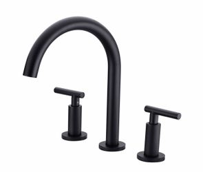 8 in. Widespread Double Handle High-Arc Bathroom Faucet with Metal Pop-up Drain Lead-Free in Matte Black.