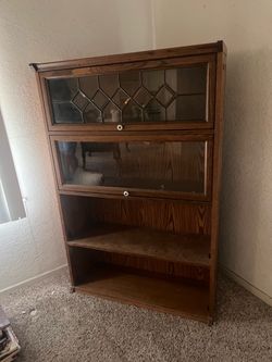 Vintage Oak Glass-Front Display Cabinet