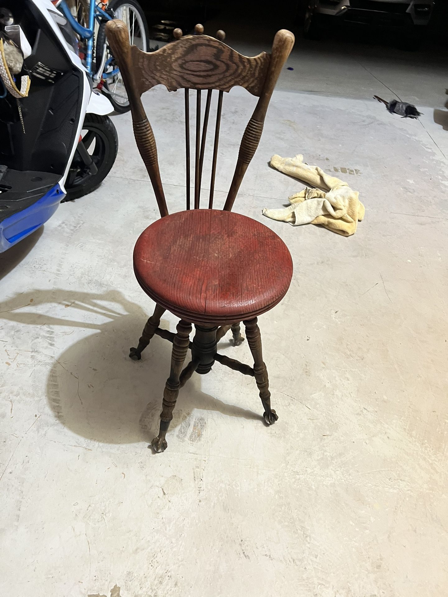 Vintage Piano Chair With Glass Claw Feet