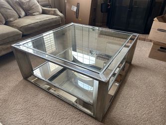 Coffee Table - Glass, Mirror, and Wood - Used