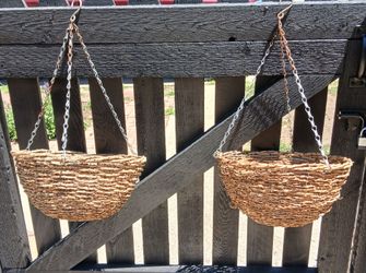 PAIR Natural Woven Wicker Rattan HANGING GARDEN BASKETS PLANTERS - $15 - i25 and Alameda, Denver)