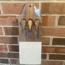 Wood and Marble Cheese Board Set with Knives
