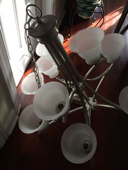 NEW! Never used. Chandelier white glass, stainless steel.