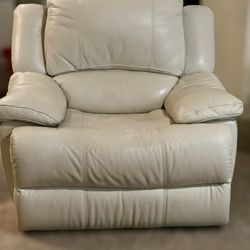 White Leather Recliner Chair With Working Bluetooth Speakers