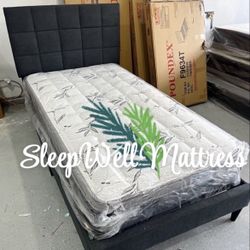 Twin Size Bed Frame With Pillow Top Mattress Included 