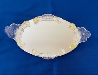 Vintage Shannon Crystal mirrored vanity tray with cut crystal accents